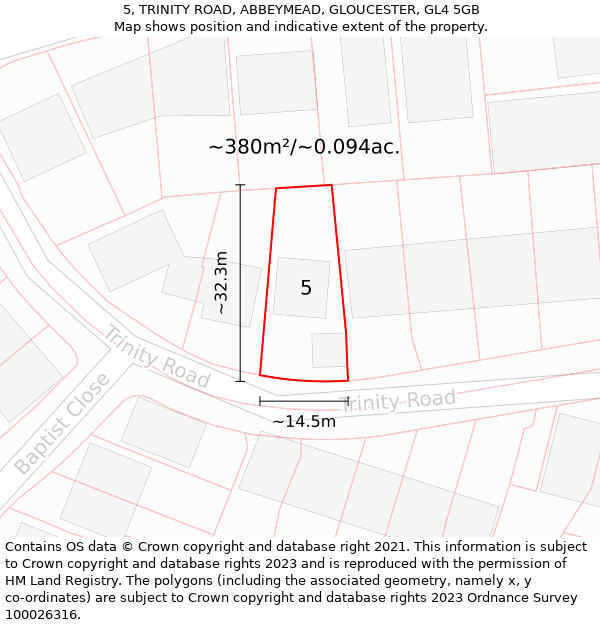 5, TRINITY ROAD, ABBEYMEAD, GLOUCESTER, GL4 5GB: Plot and title map