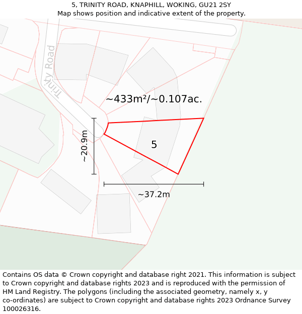 5, TRINITY ROAD, KNAPHILL, WOKING, GU21 2SY: Plot and title map