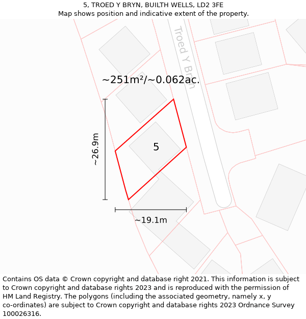 5, TROED Y BRYN, BUILTH WELLS, LD2 3FE: Plot and title map