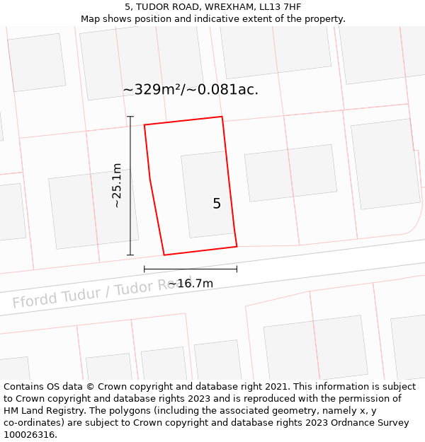 5, TUDOR ROAD, WREXHAM, LL13 7HF: Plot and title map