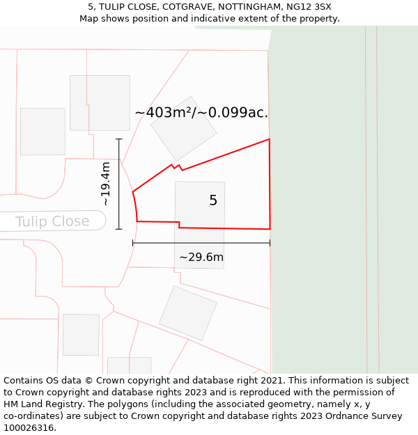 5, TULIP CLOSE, COTGRAVE, NOTTINGHAM, NG12 3SX: Plot and title map