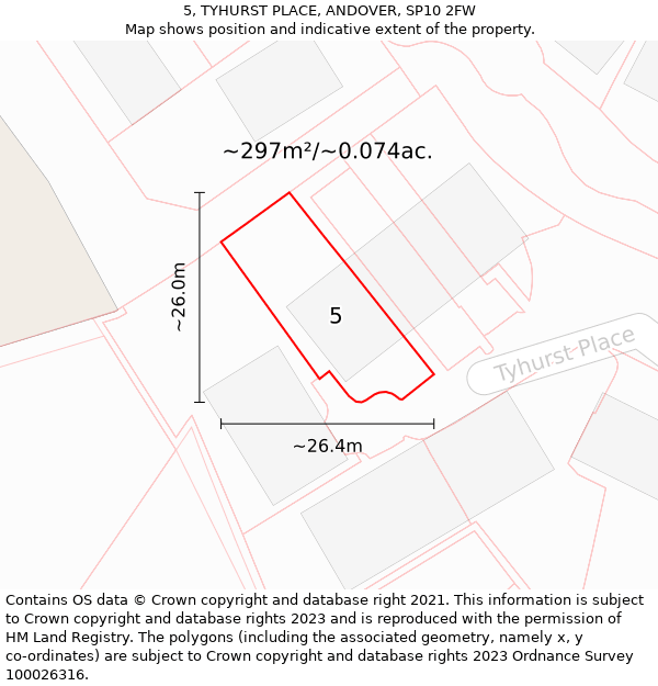 5, TYHURST PLACE, ANDOVER, SP10 2FW: Plot and title map