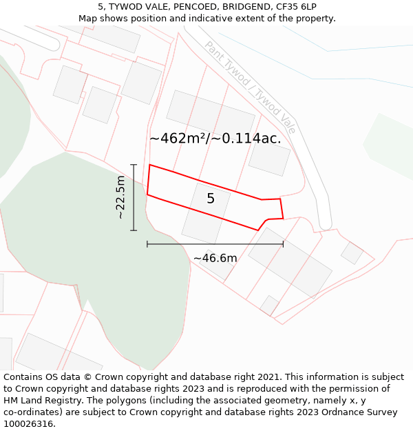 5, TYWOD VALE, PENCOED, BRIDGEND, CF35 6LP: Plot and title map