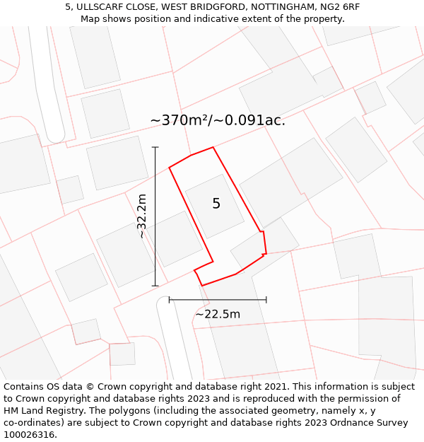 5, ULLSCARF CLOSE, WEST BRIDGFORD, NOTTINGHAM, NG2 6RF: Plot and title map