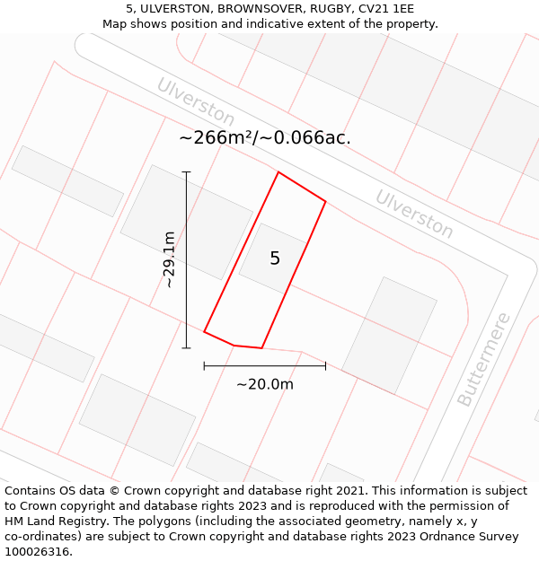 5, ULVERSTON, BROWNSOVER, RUGBY, CV21 1EE: Plot and title map