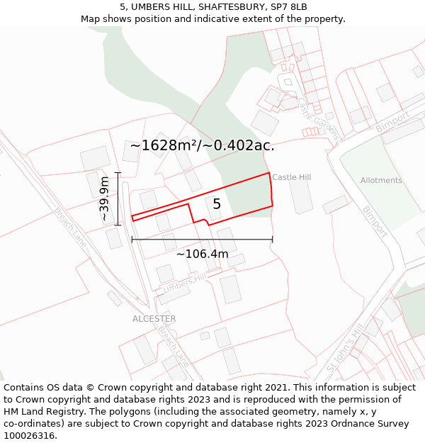 5, UMBERS HILL, SHAFTESBURY, SP7 8LB: Plot and title map