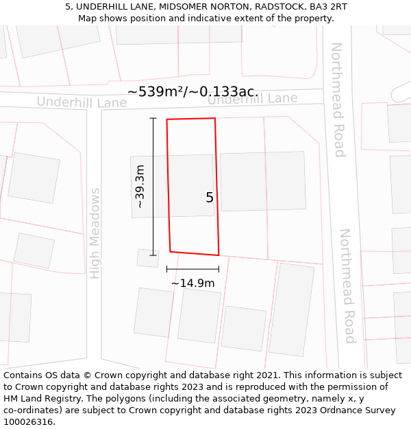 5, UNDERHILL LANE, MIDSOMER NORTON, RADSTOCK, BA3 2RT: Plot and title map