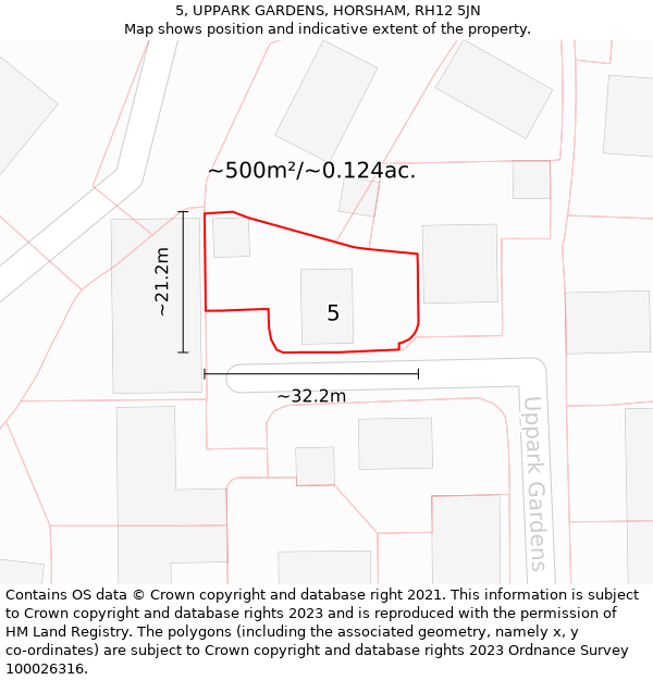 5, UPPARK GARDENS, HORSHAM, RH12 5JN: Plot and title map