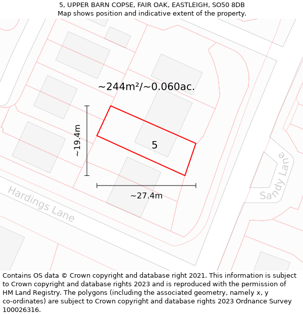 5, UPPER BARN COPSE, FAIR OAK, EASTLEIGH, SO50 8DB: Plot and title map