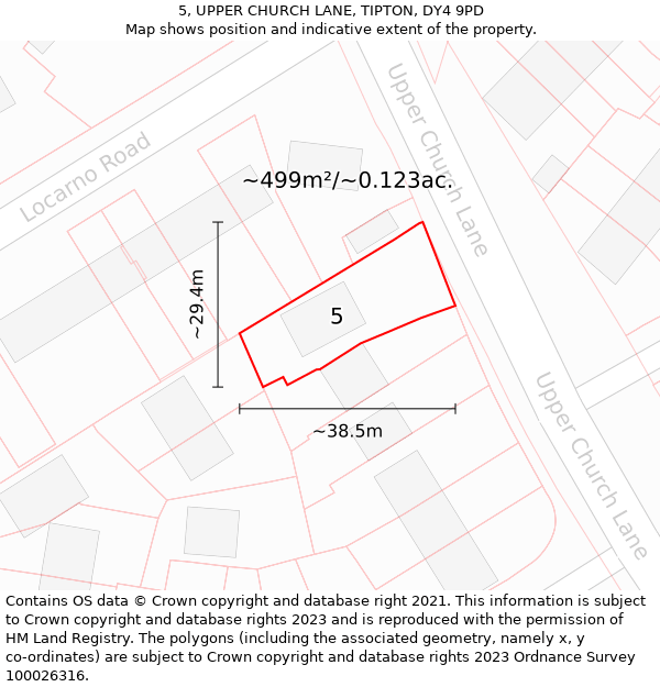 5, UPPER CHURCH LANE, TIPTON, DY4 9PD: Plot and title map