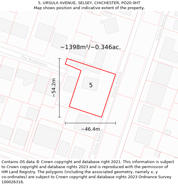 5, URSULA AVENUE, SELSEY, CHICHESTER, PO20 0HT: Plot and title map