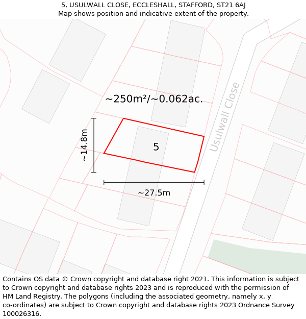 5, USULWALL CLOSE, ECCLESHALL, STAFFORD, ST21 6AJ: Plot and title map