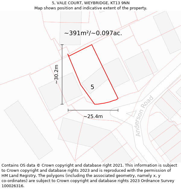 5, VALE COURT, WEYBRIDGE, KT13 9NN: Plot and title map