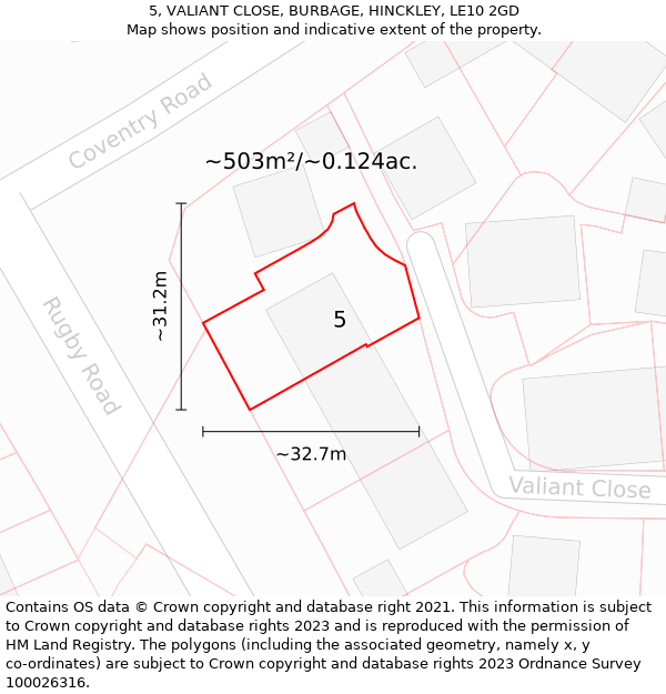 5, VALIANT CLOSE, BURBAGE, HINCKLEY, LE10 2GD: Plot and title map