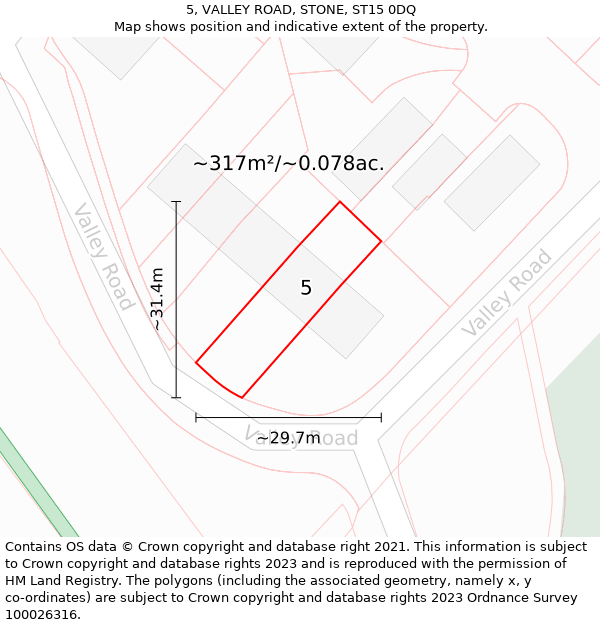 5, VALLEY ROAD, STONE, ST15 0DQ: Plot and title map