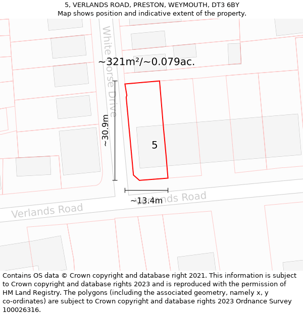 5, VERLANDS ROAD, PRESTON, WEYMOUTH, DT3 6BY: Plot and title map