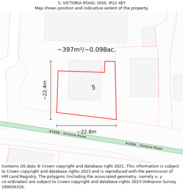 5, VICTORIA ROAD, DISS, IP22 4EY: Plot and title map