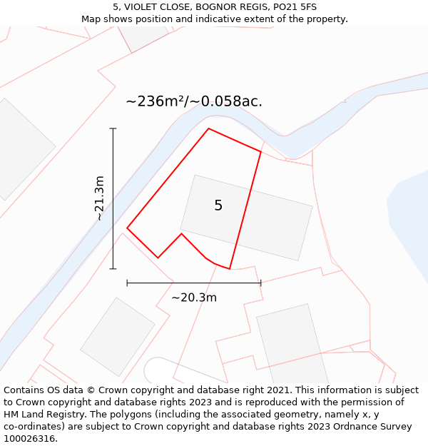 5, VIOLET CLOSE, BOGNOR REGIS, PO21 5FS: Plot and title map
