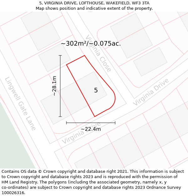 5, VIRGINIA DRIVE, LOFTHOUSE, WAKEFIELD, WF3 3TA: Plot and title map