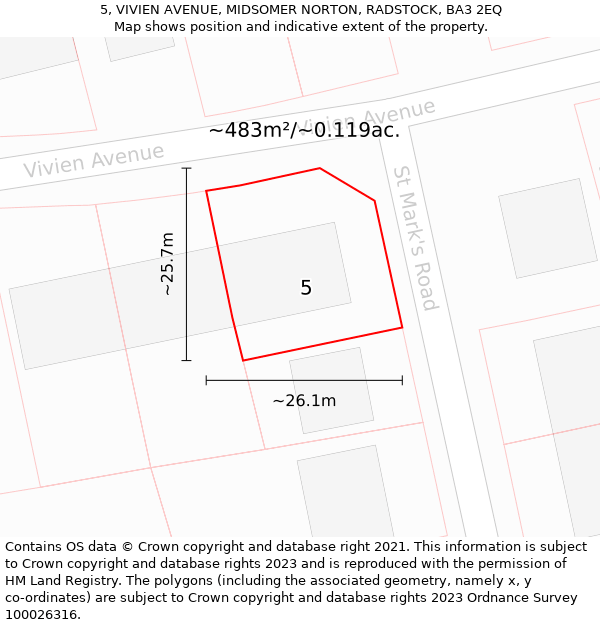 5, VIVIEN AVENUE, MIDSOMER NORTON, RADSTOCK, BA3 2EQ: Plot and title map