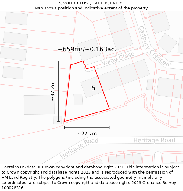 5, VOLEY CLOSE, EXETER, EX1 3GJ: Plot and title map