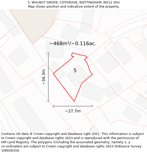 5, WALNUT GROVE, COTGRAVE, NOTTINGHAM, NG12 3AU: Plot and title map