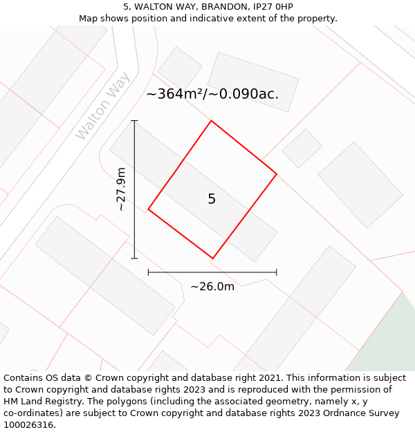 5, WALTON WAY, BRANDON, IP27 0HP: Plot and title map