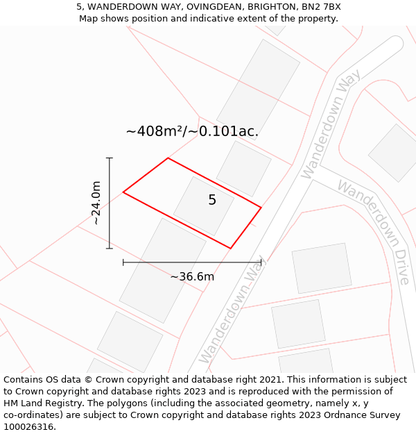 5, WANDERDOWN WAY, OVINGDEAN, BRIGHTON, BN2 7BX: Plot and title map