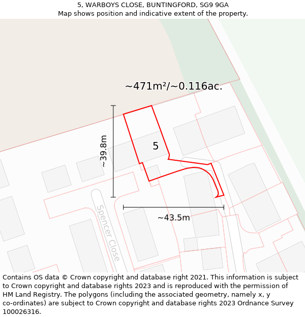 5, WARBOYS CLOSE, BUNTINGFORD, SG9 9GA: Plot and title map