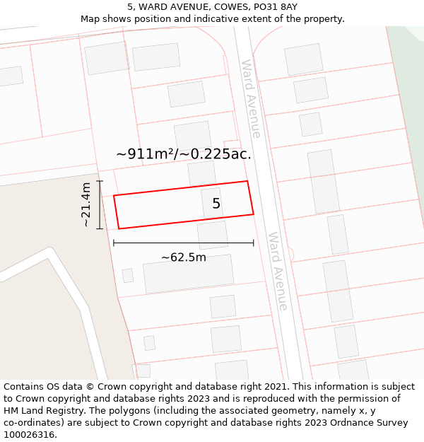5, WARD AVENUE, COWES, PO31 8AY: Plot and title map