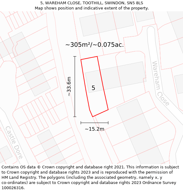 5, WAREHAM CLOSE, TOOTHILL, SWINDON, SN5 8LS: Plot and title map