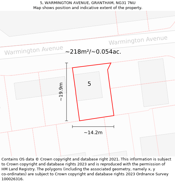 5, WARMINGTON AVENUE, GRANTHAM, NG31 7NU: Plot and title map