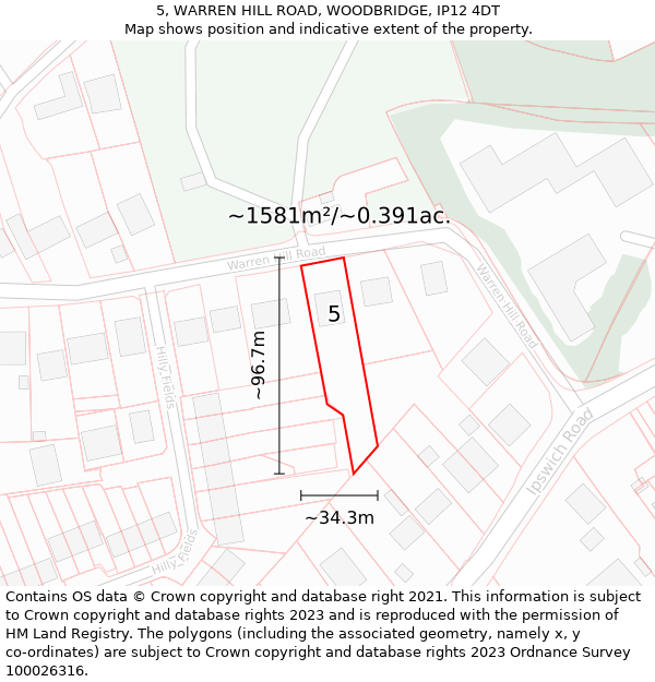 5, WARREN HILL ROAD, WOODBRIDGE, IP12 4DT: Plot and title map