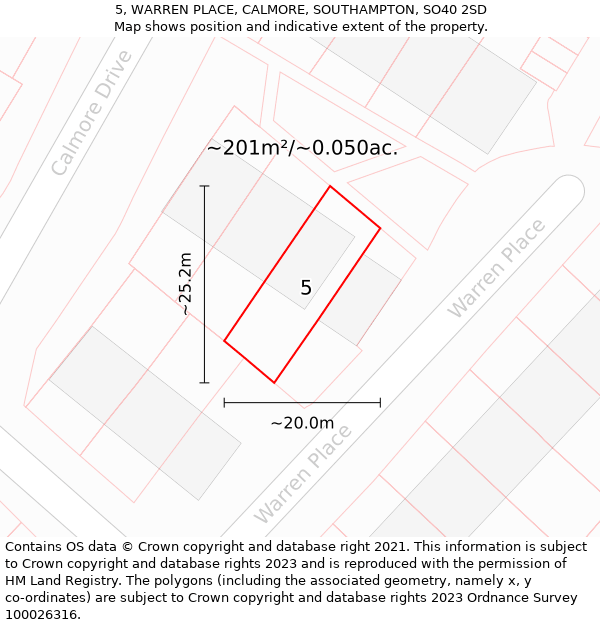 5, WARREN PLACE, CALMORE, SOUTHAMPTON, SO40 2SD: Plot and title map