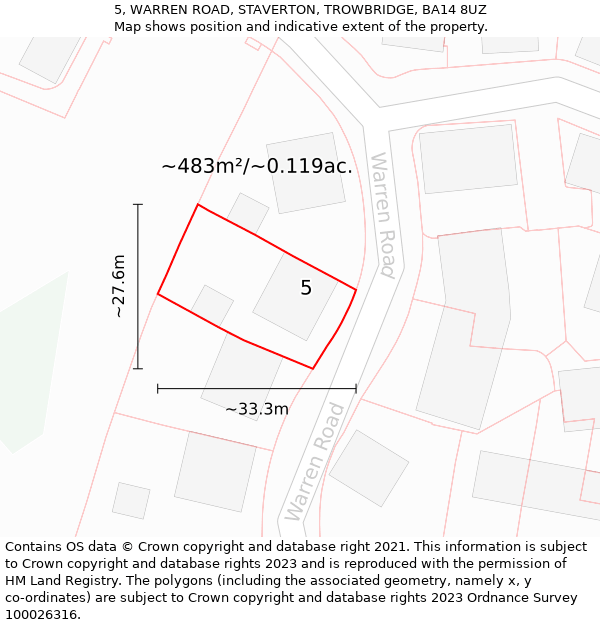 5, WARREN ROAD, STAVERTON, TROWBRIDGE, BA14 8UZ: Plot and title map