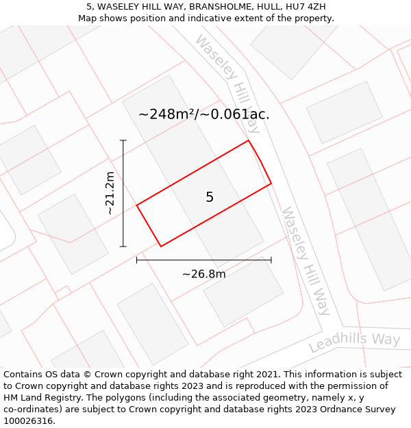 5, WASELEY HILL WAY, BRANSHOLME, HULL, HU7 4ZH: Plot and title map