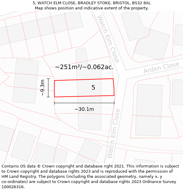 5, WATCH ELM CLOSE, BRADLEY STOKE, BRISTOL, BS32 8AL: Plot and title map