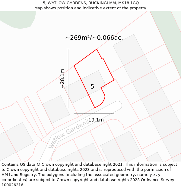 5, WATLOW GARDENS, BUCKINGHAM, MK18 1GQ: Plot and title map