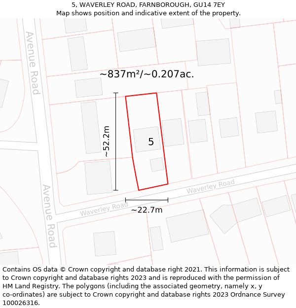 5, WAVERLEY ROAD, FARNBOROUGH, GU14 7EY: Plot and title map