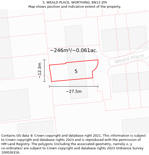 5, WEALD PLACE, WORTHING, BN13 2FA: Plot and title map