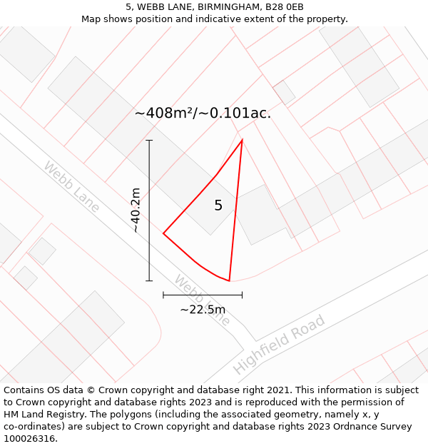 5, WEBB LANE, BIRMINGHAM, B28 0EB: Plot and title map