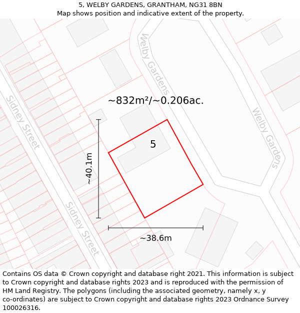 5, WELBY GARDENS, GRANTHAM, NG31 8BN: Plot and title map