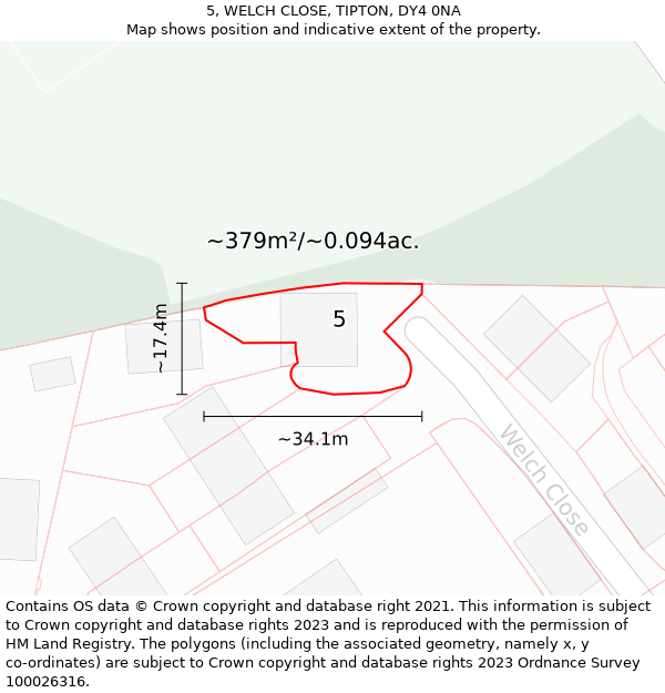 5, WELCH CLOSE, TIPTON, DY4 0NA: Plot and title map