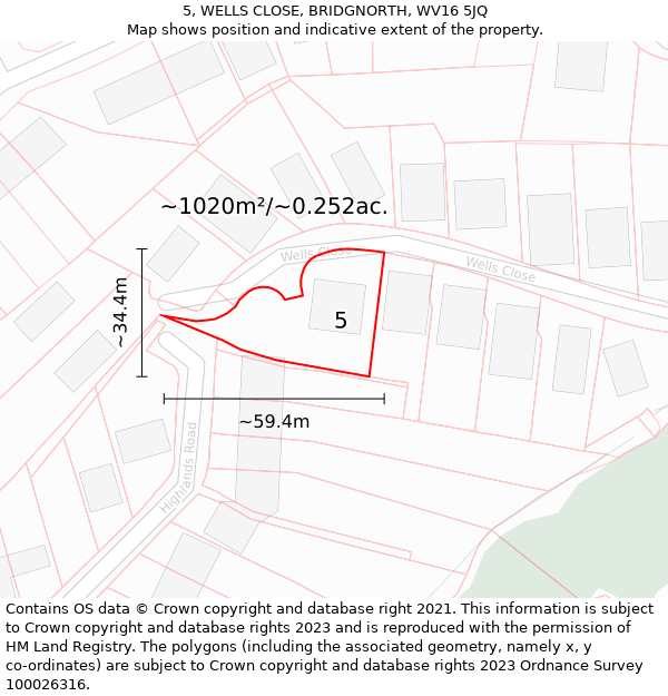 5, WELLS CLOSE, BRIDGNORTH, WV16 5JQ: Plot and title map