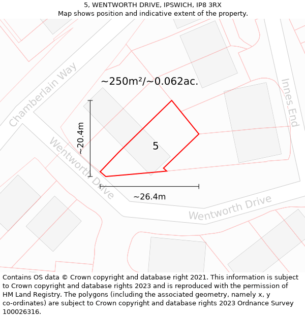 5, WENTWORTH DRIVE, IPSWICH, IP8 3RX: Plot and title map