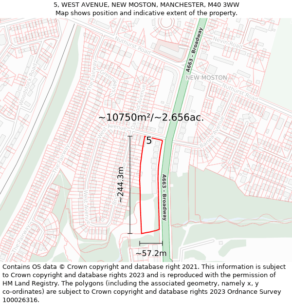 5, WEST AVENUE, NEW MOSTON, MANCHESTER, M40 3WW: Plot and title map