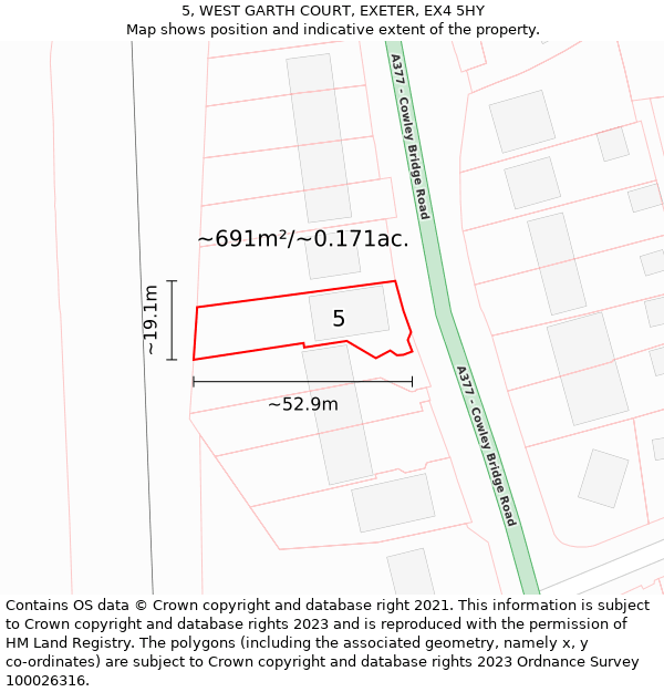 5, WEST GARTH COURT, EXETER, EX4 5HY: Plot and title map