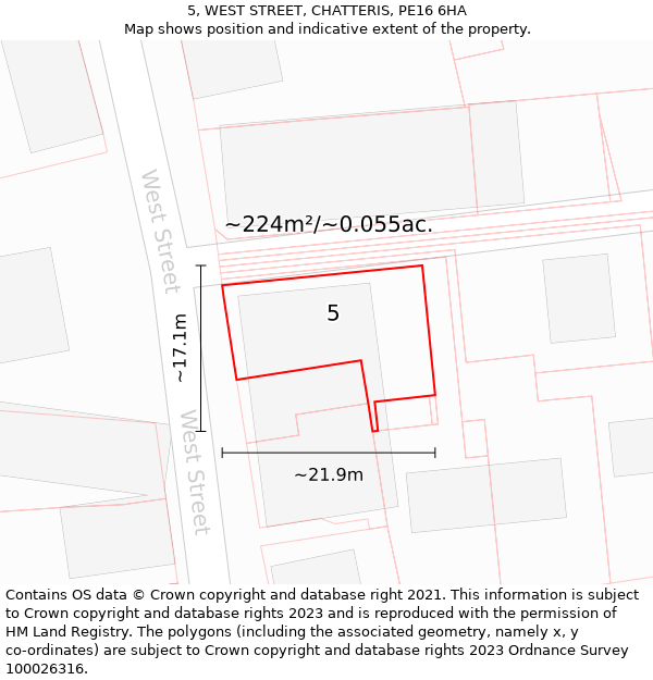 5, WEST STREET, CHATTERIS, PE16 6HA: Plot and title map