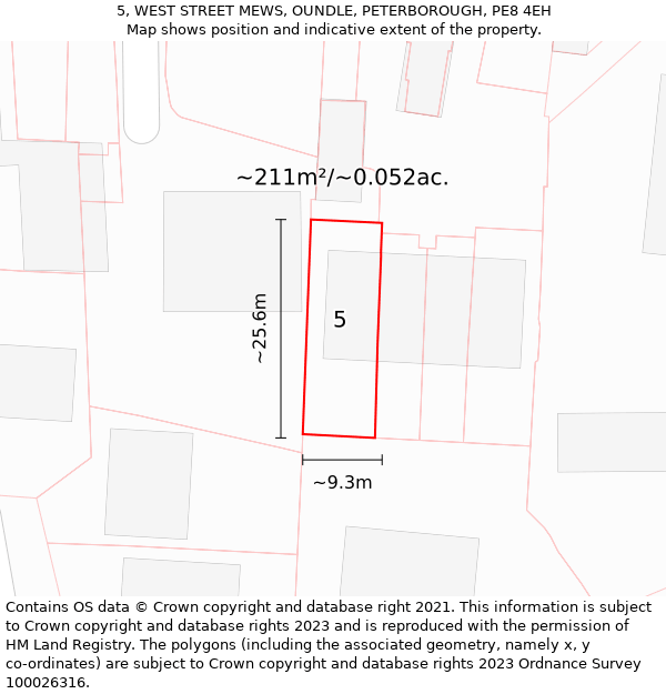 5, WEST STREET MEWS, OUNDLE, PETERBOROUGH, PE8 4EH: Plot and title map