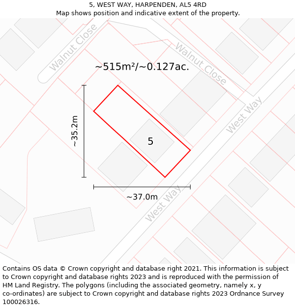 5, WEST WAY, HARPENDEN, AL5 4RD: Plot and title map